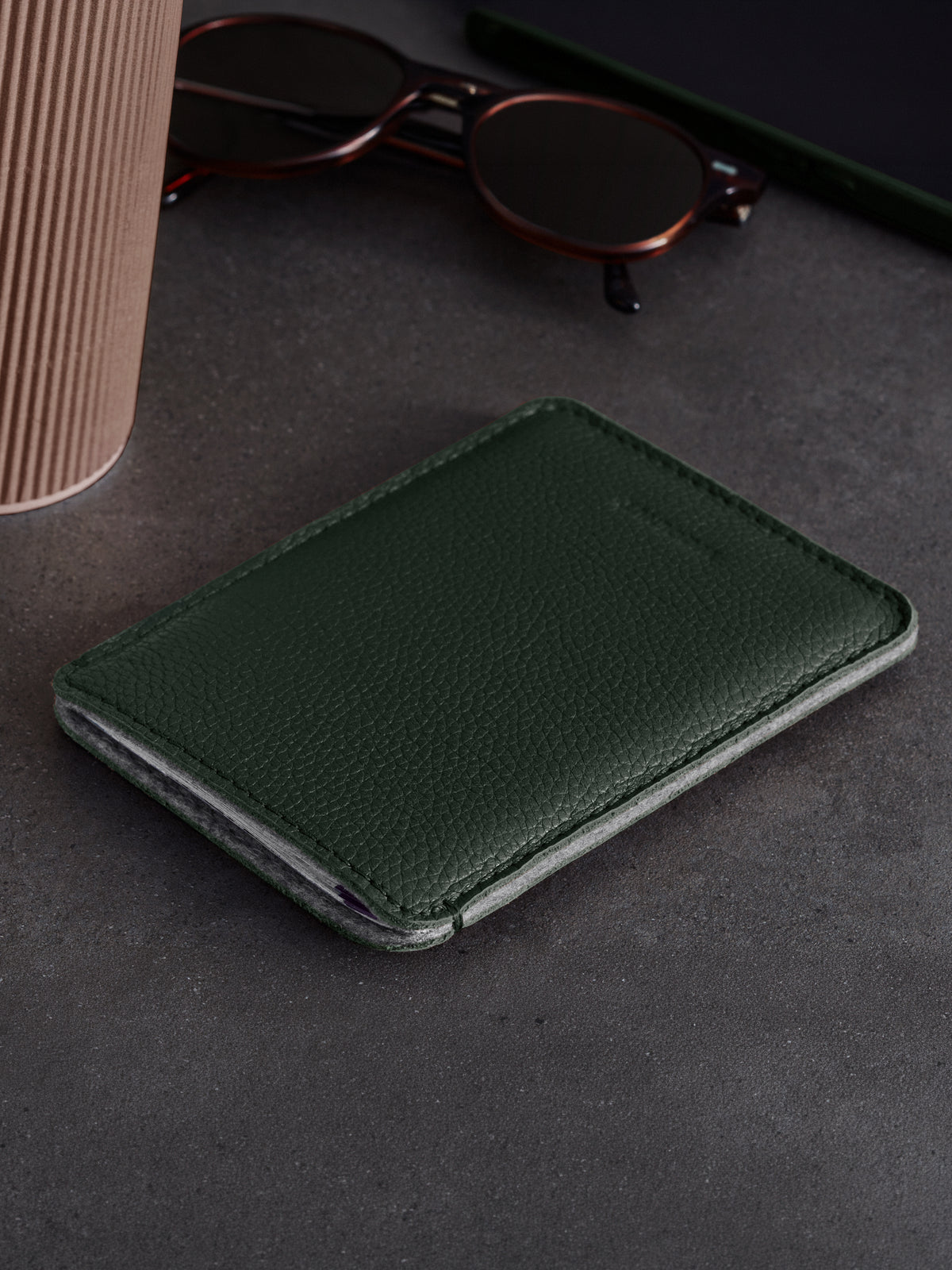 Woolnut Leather Sleeve for Passport - Green