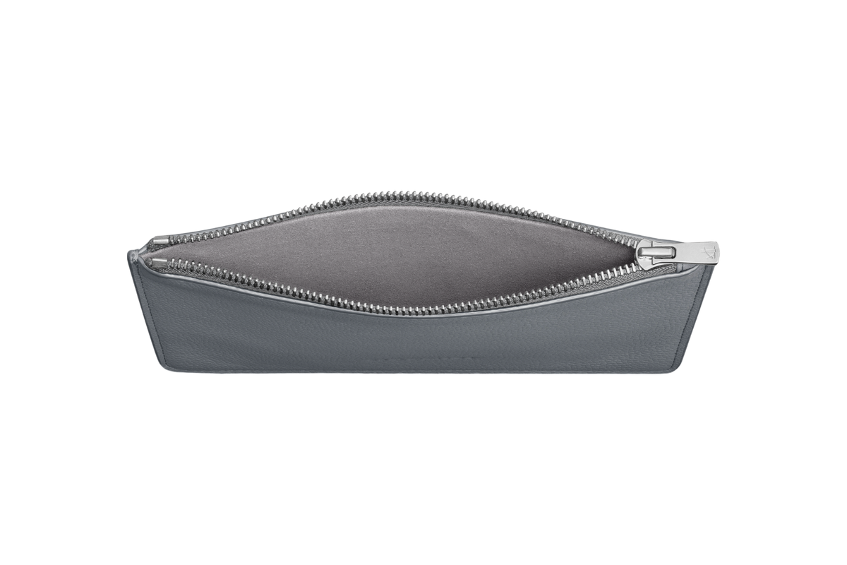 Woolnut Flat Leather Pouch - Grey