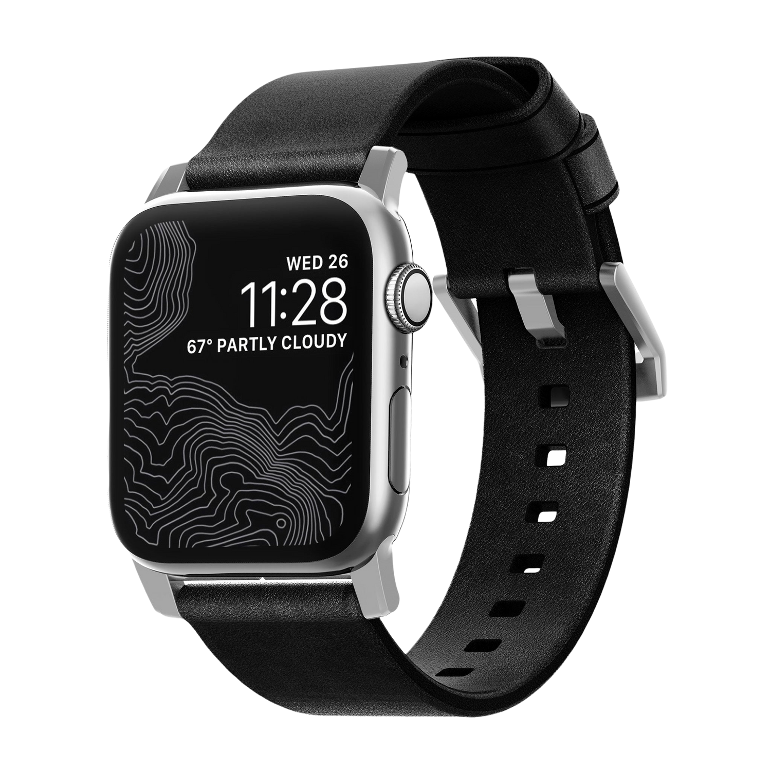 Nomad Modern Band - Horween Leather - 46/49mm - Silver Hardware - Black