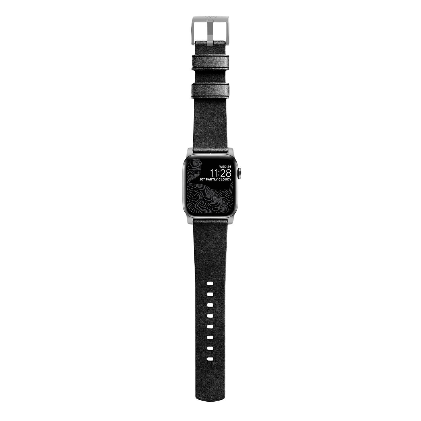 Nomad Modern Band with Horween Leather - 46/49mm - Silver Hardware - Black