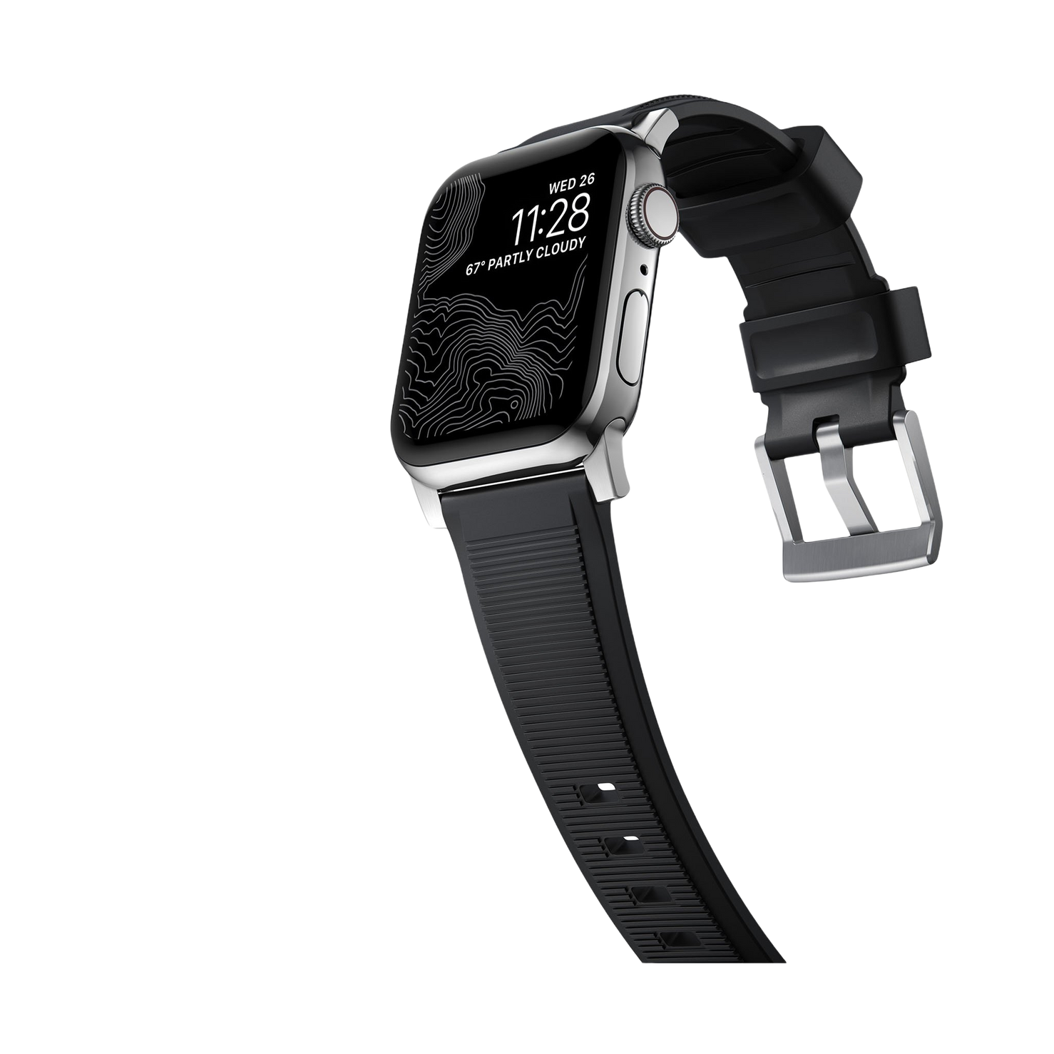 Nomad Rugged Band - 46/49mm - Silver Hardware - Black